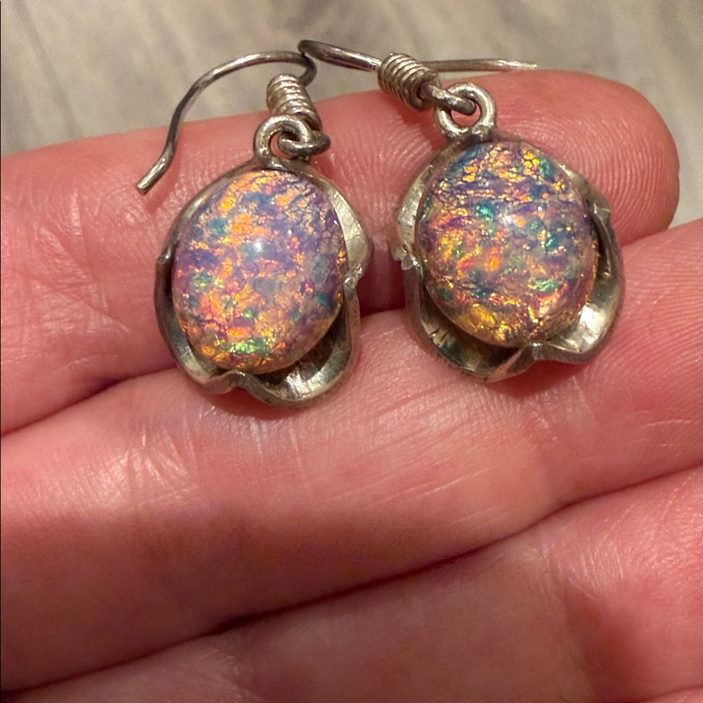 Taxco Mexican Sterling Silver Pink Opal Earrings - Picture 4 of 5